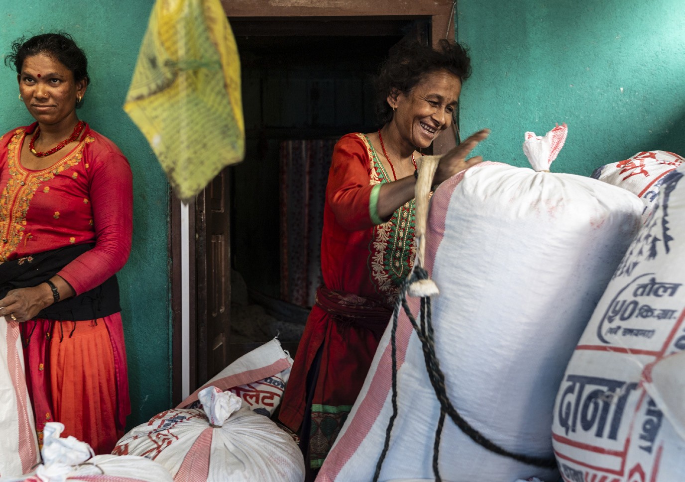 Coffee bags are sorted and made ready for transportation after wet processing